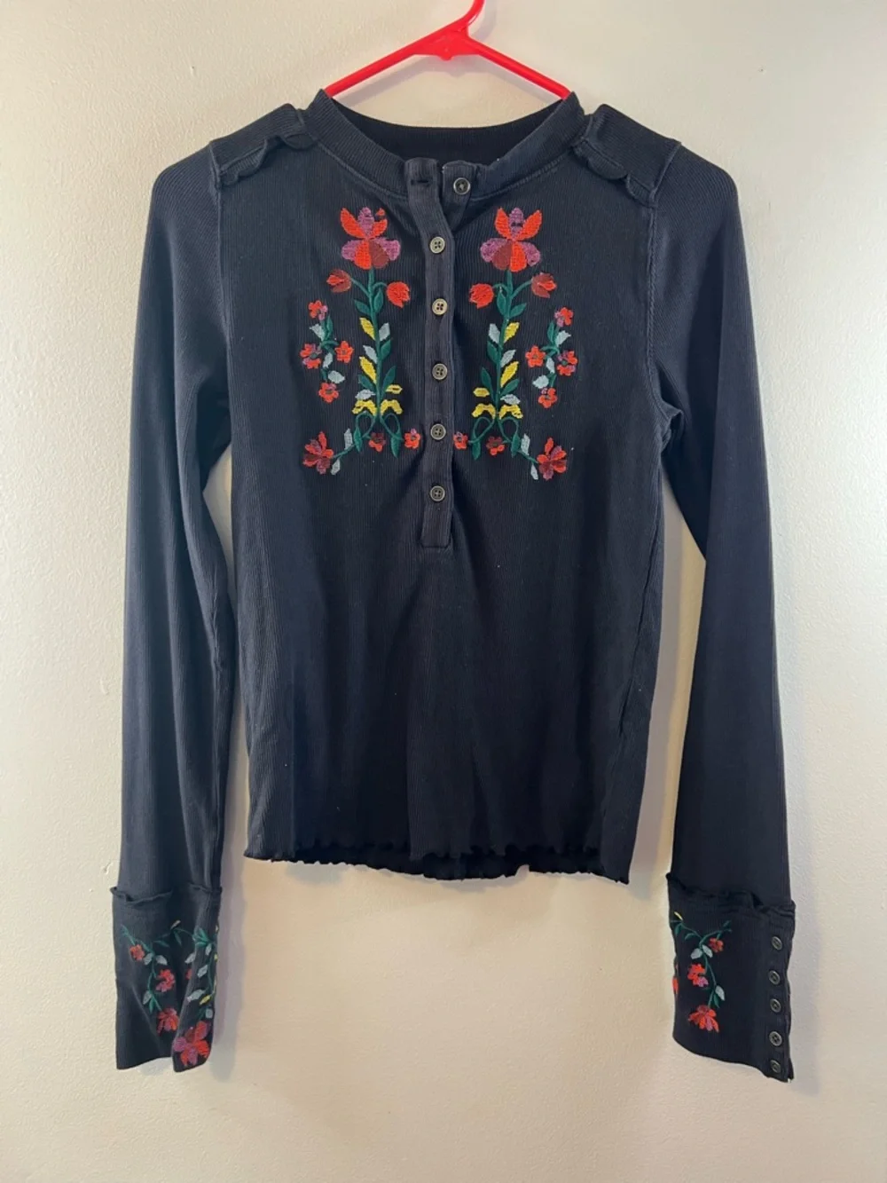 Free People Fleur Embroidered Cuff Henley - Picture 3 of 11